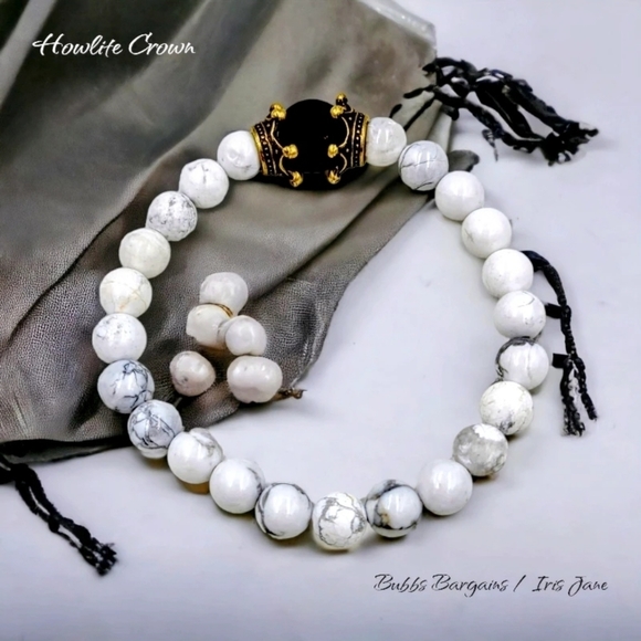 Howlite Crown Bracelet - 8mm Unisex - Picture 2 of 3